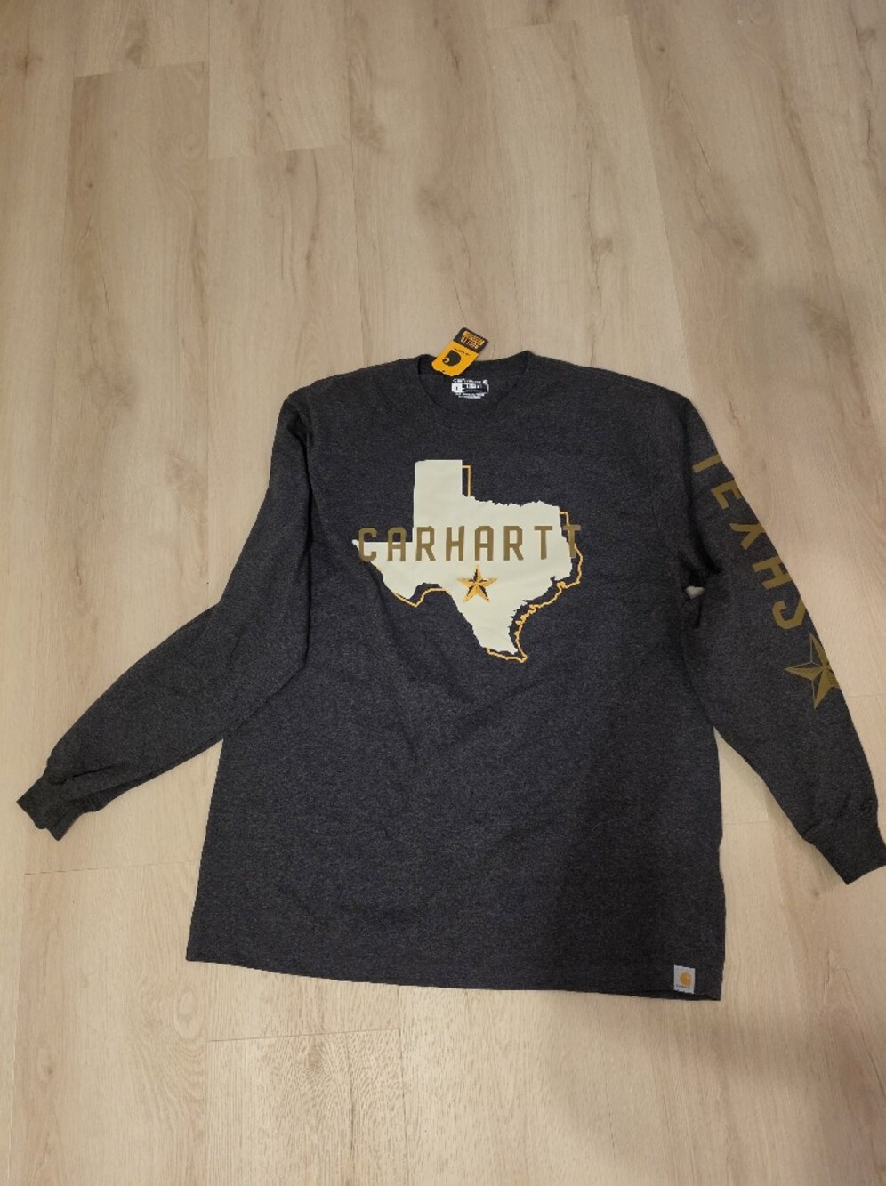 Carhartt Dark Gray Crewneck Sweater with Gold Texas Graphic